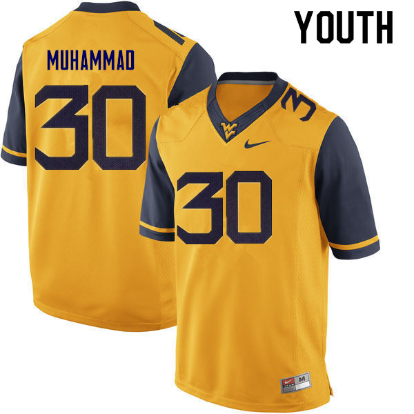 NCAA Youth Naim Muhammad West Virginia Mountaineers Gold #30 Nike Stitched Football College Authentic Jersey AD23X33AB